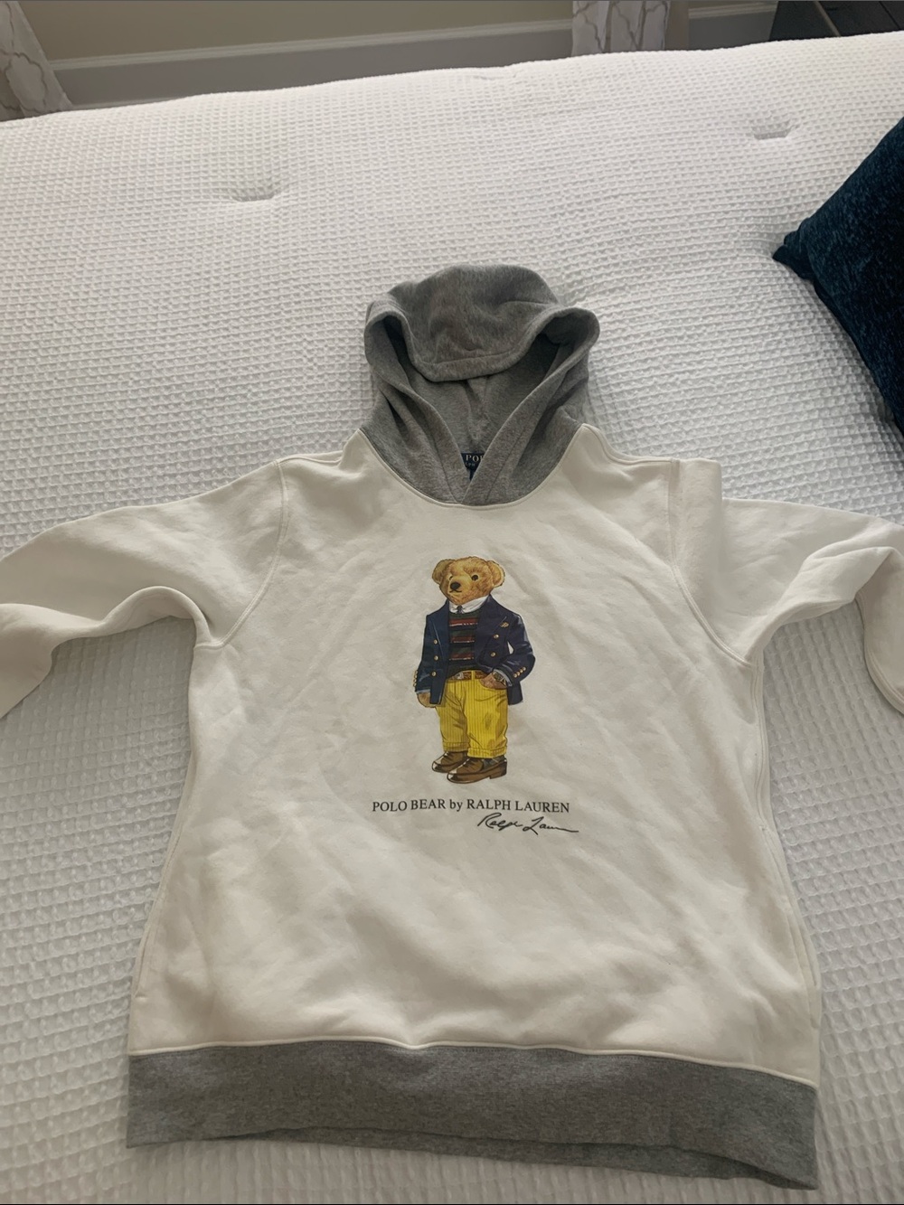 Ralph Lauren Polo Bear Hooded Sweatshirt - White & Gray with Yellow Accent